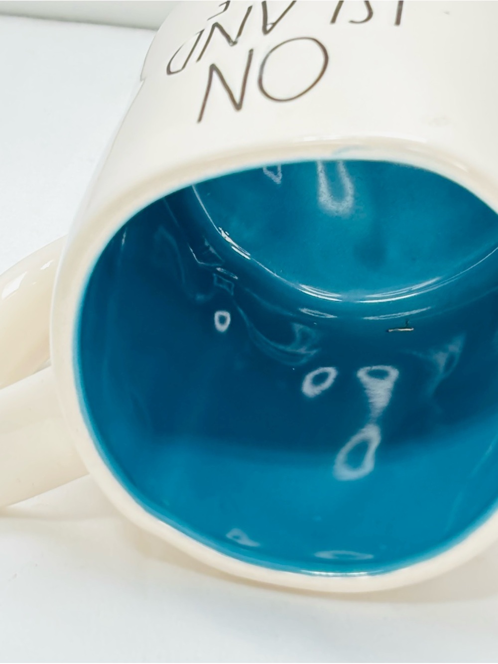 Rae Dunn White Mug with Teal Interior - "ON ISLAND TIME" - Picture 3 of 4